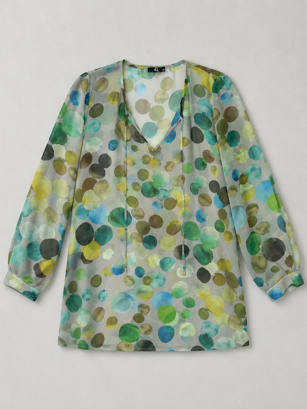 EUC 4G Gizia Women’s Multi-Polka Dot V-Neck Blouse with Tie & Adjustable Sleeve